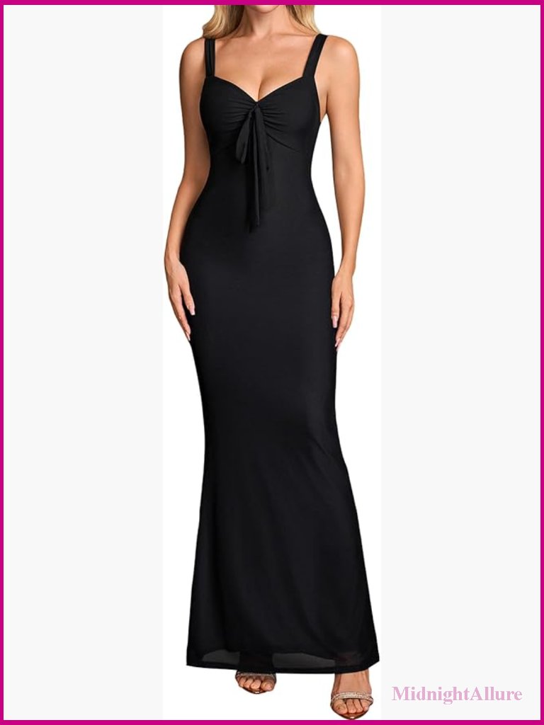 Floral Mesh Bodycon Maxi Dress With Bow Tie For Women